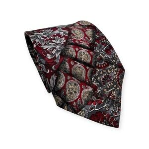 Botany 500 Tie Mens OS Red Grey Black Floral Paisley Silk‎ Old Money